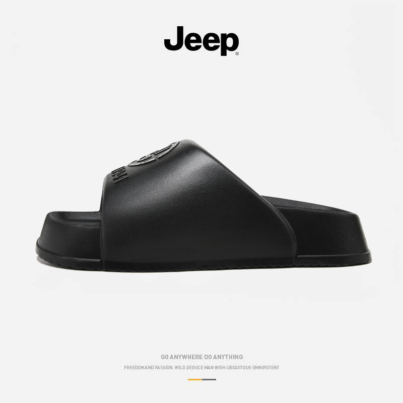 JEEP/吉普拖鞋男士舒适时尚休闲户外防滑黑色软底潮流居家一字拖