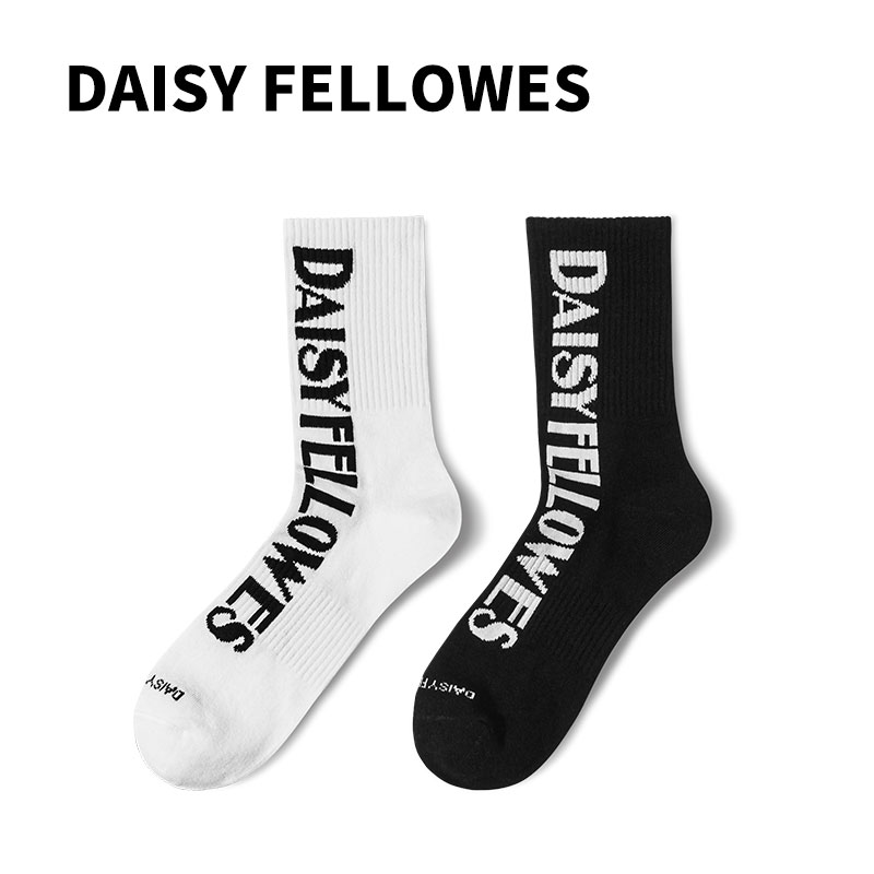 【DF】 黛西法罗DF休闲运动字母防臭中长筒袜男女同款