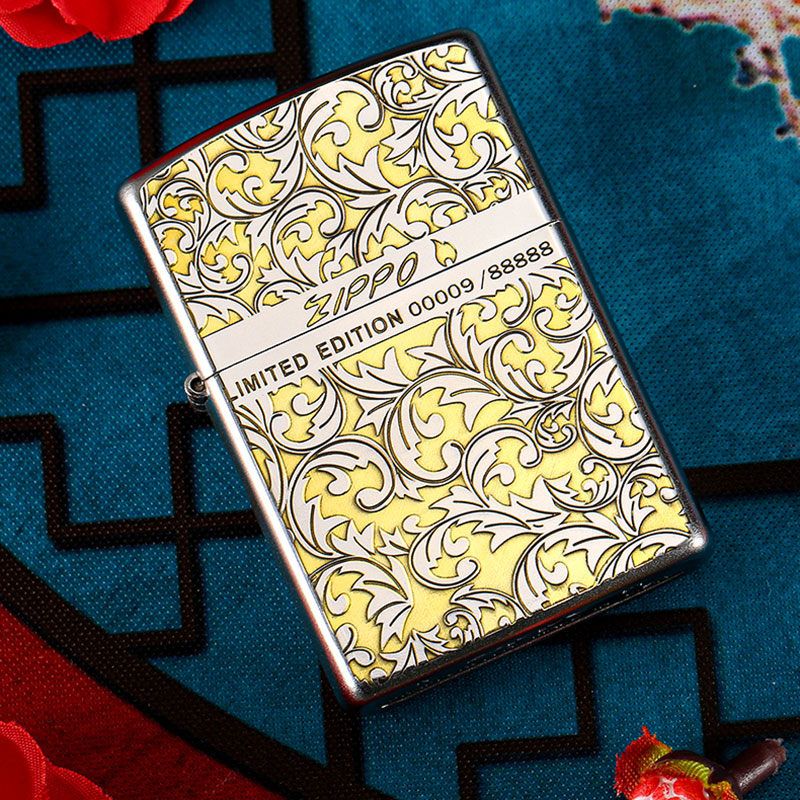 ZIPPO/之宝 限量唐草花金冰双色官方正品男士个性防风打火机DYJ1