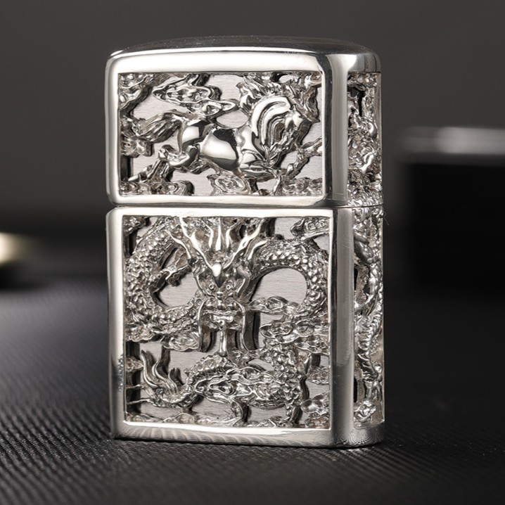 ZIPPO/之宝龙马精神银色男士镂空官方正品个性防风原装立体DYJ1