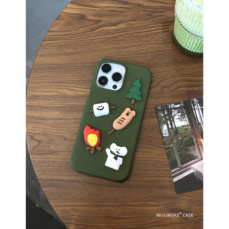 皮质三包绿底diy可爱公仔适用苹果iPhone15promax/14/13/12手机壳