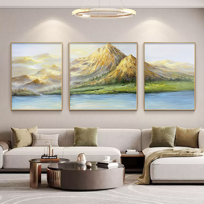 【碧水金山】客厅装饰画沙发背景墙挂画现代简约装饰画大白墙山水画