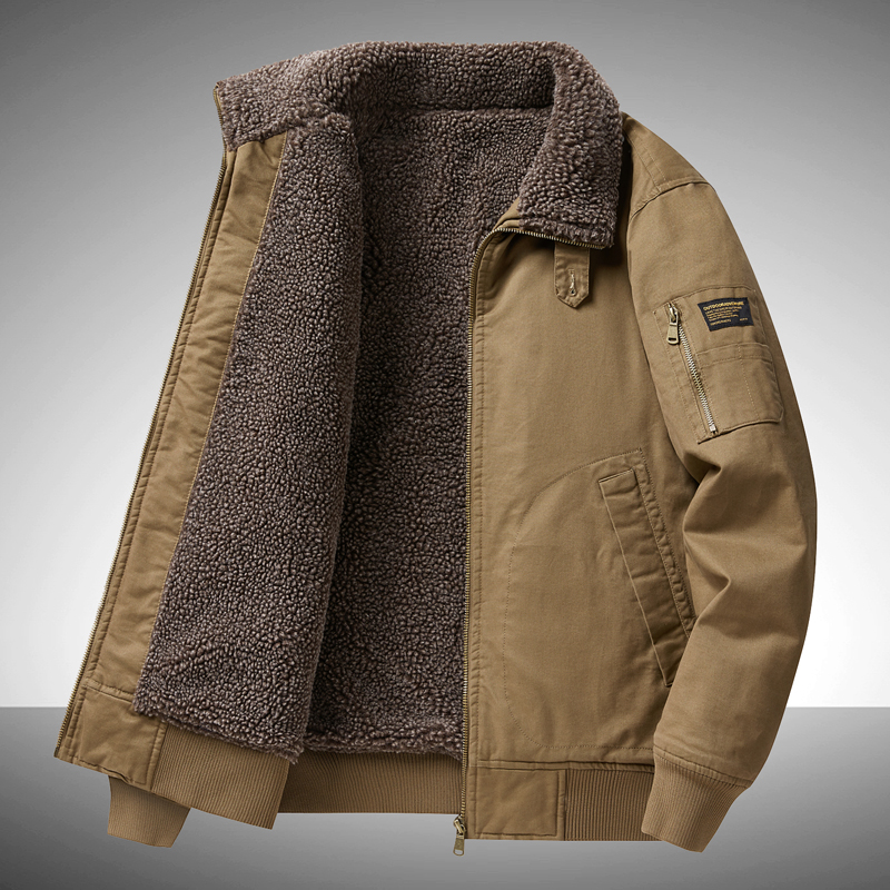 冬季新款加绒加厚夹克男士男装纯棉工装休闲飞行服羊羔绒棉服外套
