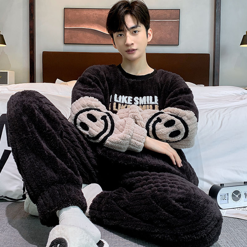 秋冬季睡衣男士绒睡衣长袖宽松学生保暖韩版冬款套装睡衣