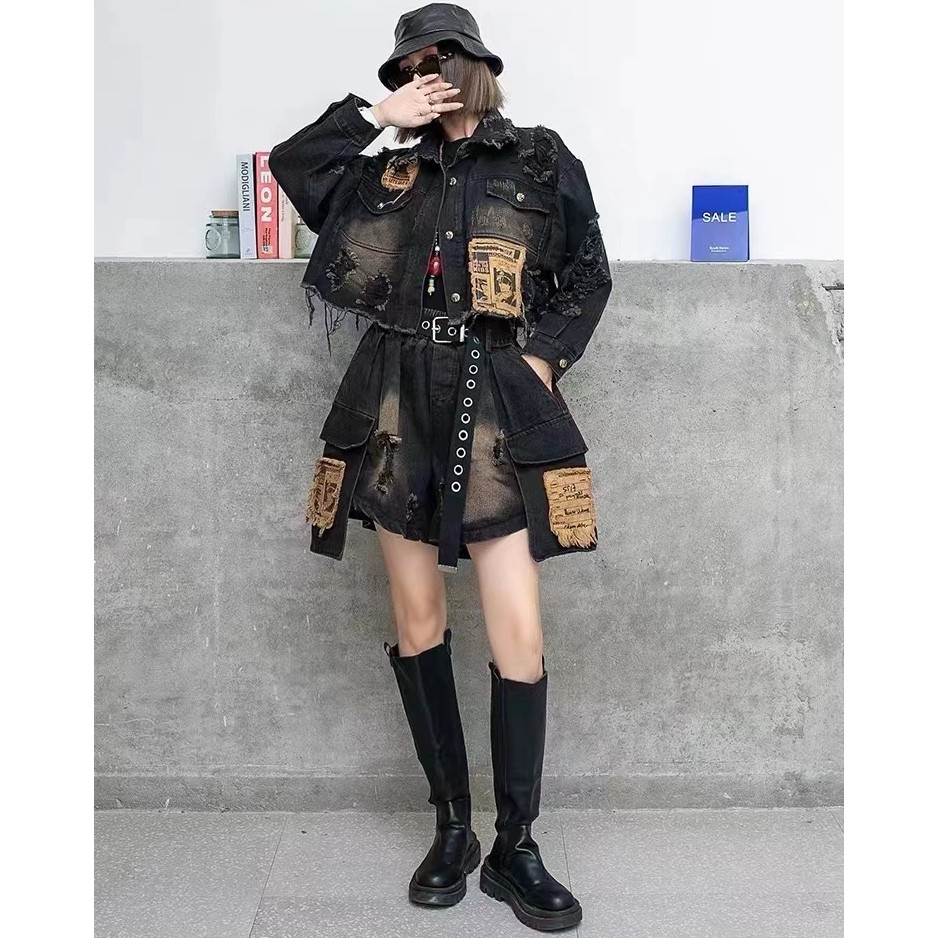 宽松拼接牛仔裤捡漏哥在广州新款低腰洋气紧身学姐薄款高腰女款