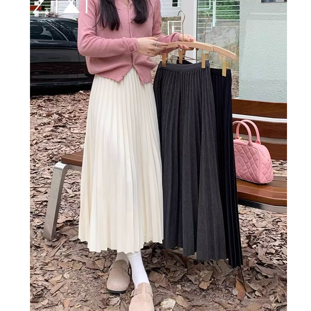 【红人上新】秋冬新款高级感百褶中长款半身裙韩系气质减龄慵懒裙女