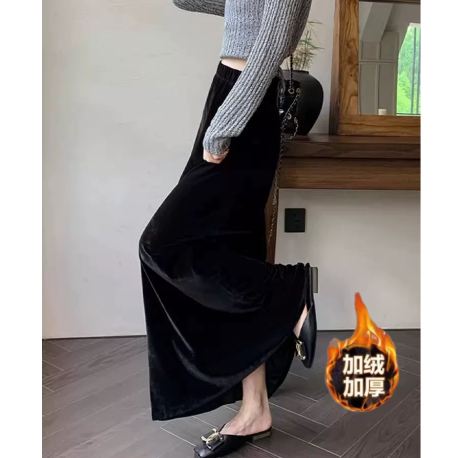 【工厂直发】秋冬丝绒鱼尾裙高级感新款减龄显瘦慵懒风中长款半身裙