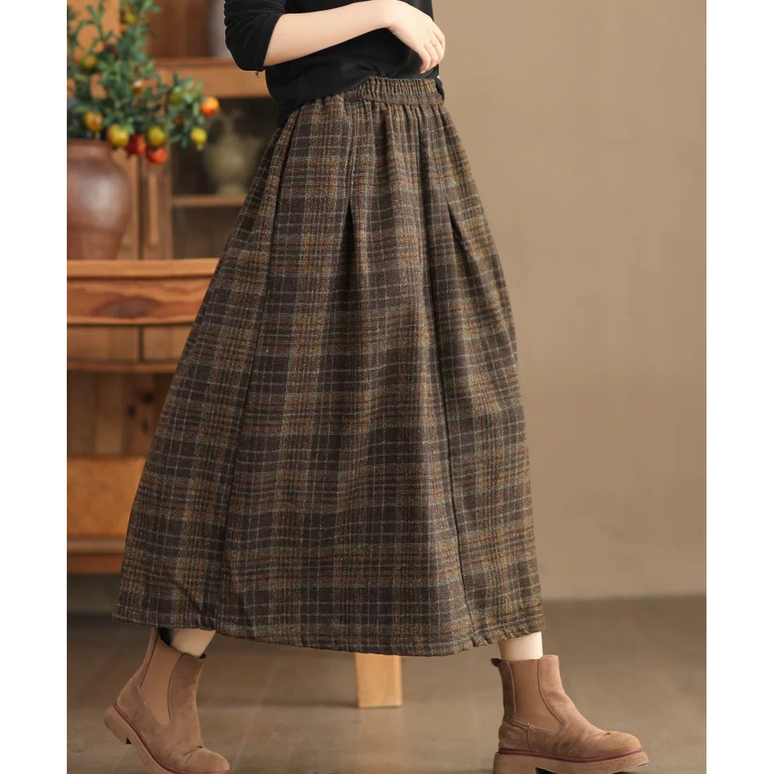 复古垂顺格子半身裙女早春2025新款长款裙子宽松显瘦高腰A字裙