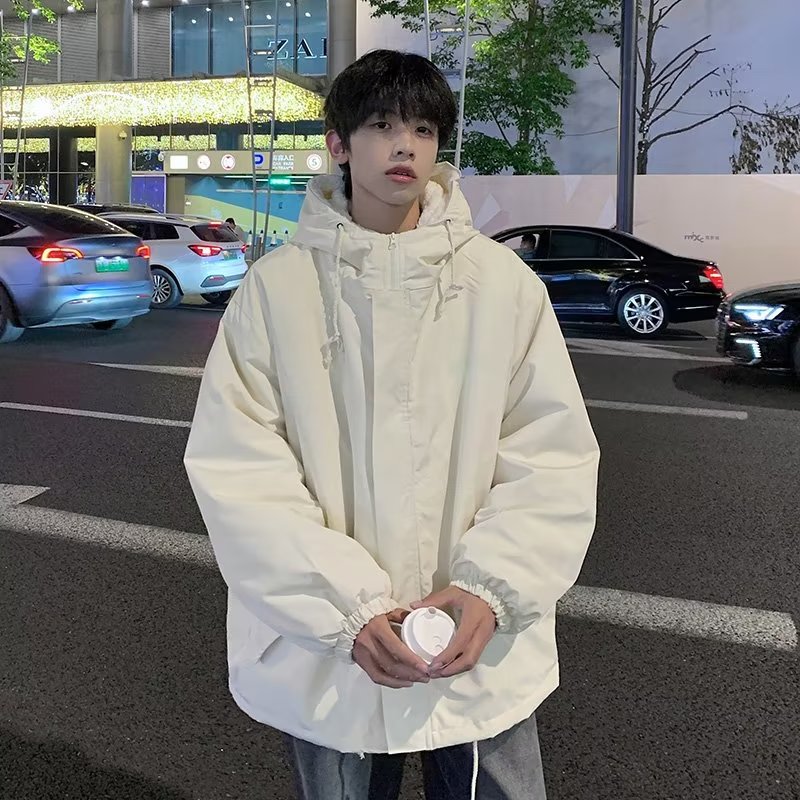 羊羔绒棉服男款冬季日系复古青少年连帽棉衣外套加厚宽松棉袄