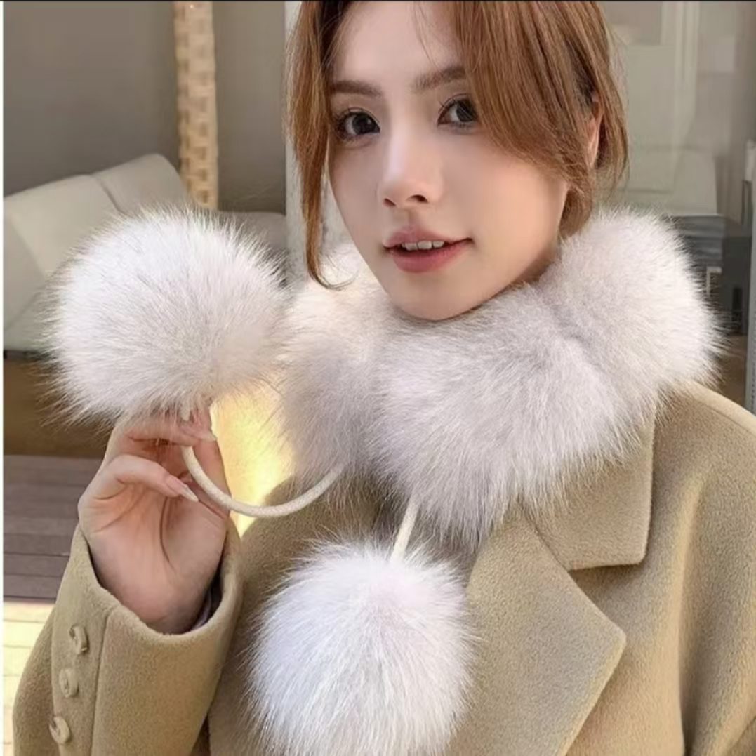 面包款女秋冬季狐狸毛围巾韩版时尚百搭獭兔毛内里双面真毛毛领围