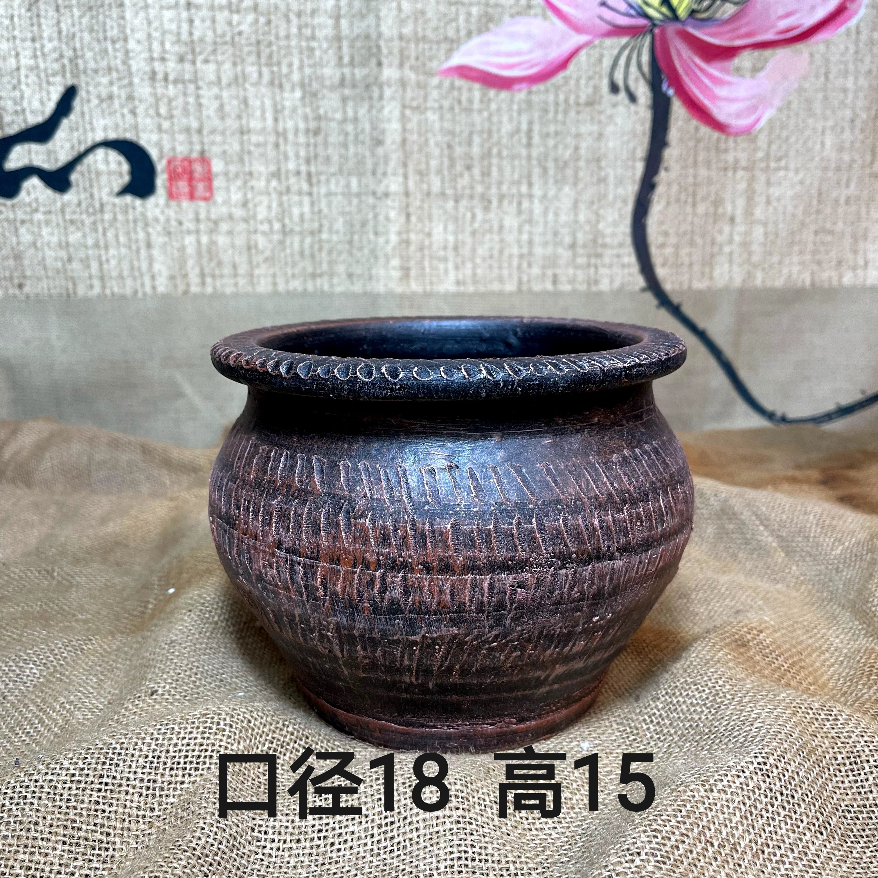 手工复古粗陶花瓶花器陶罐插干花水培鲜花栽培透气土陶罐