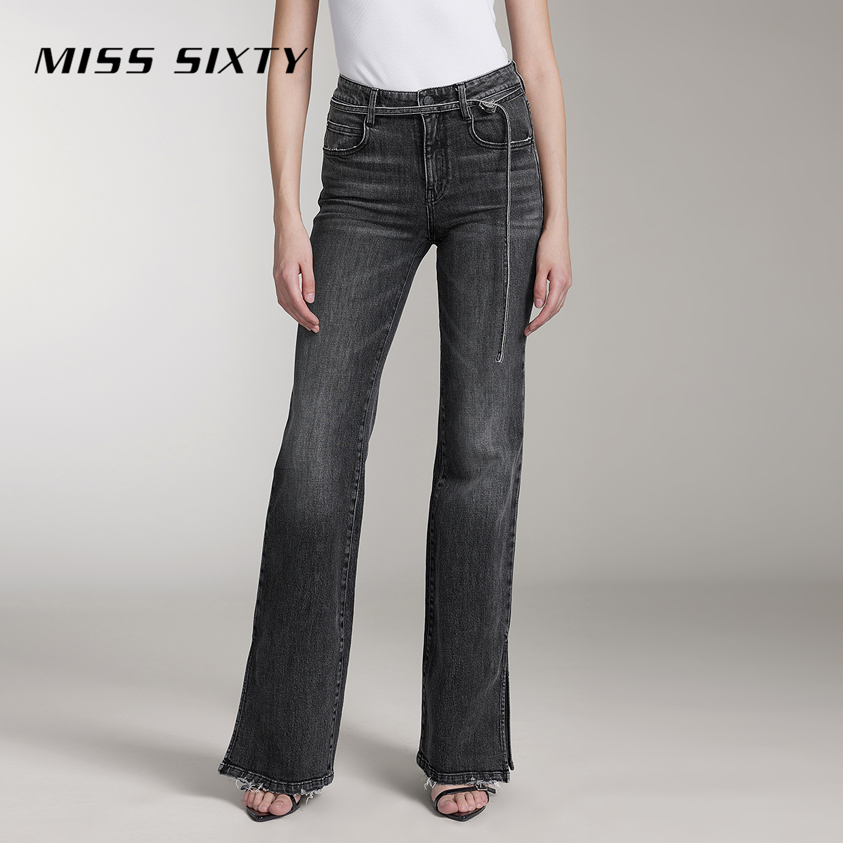 【陈大可专属】【进口牛仔面料】Miss Sixty牛仔裤女低腰复古微喇开衩