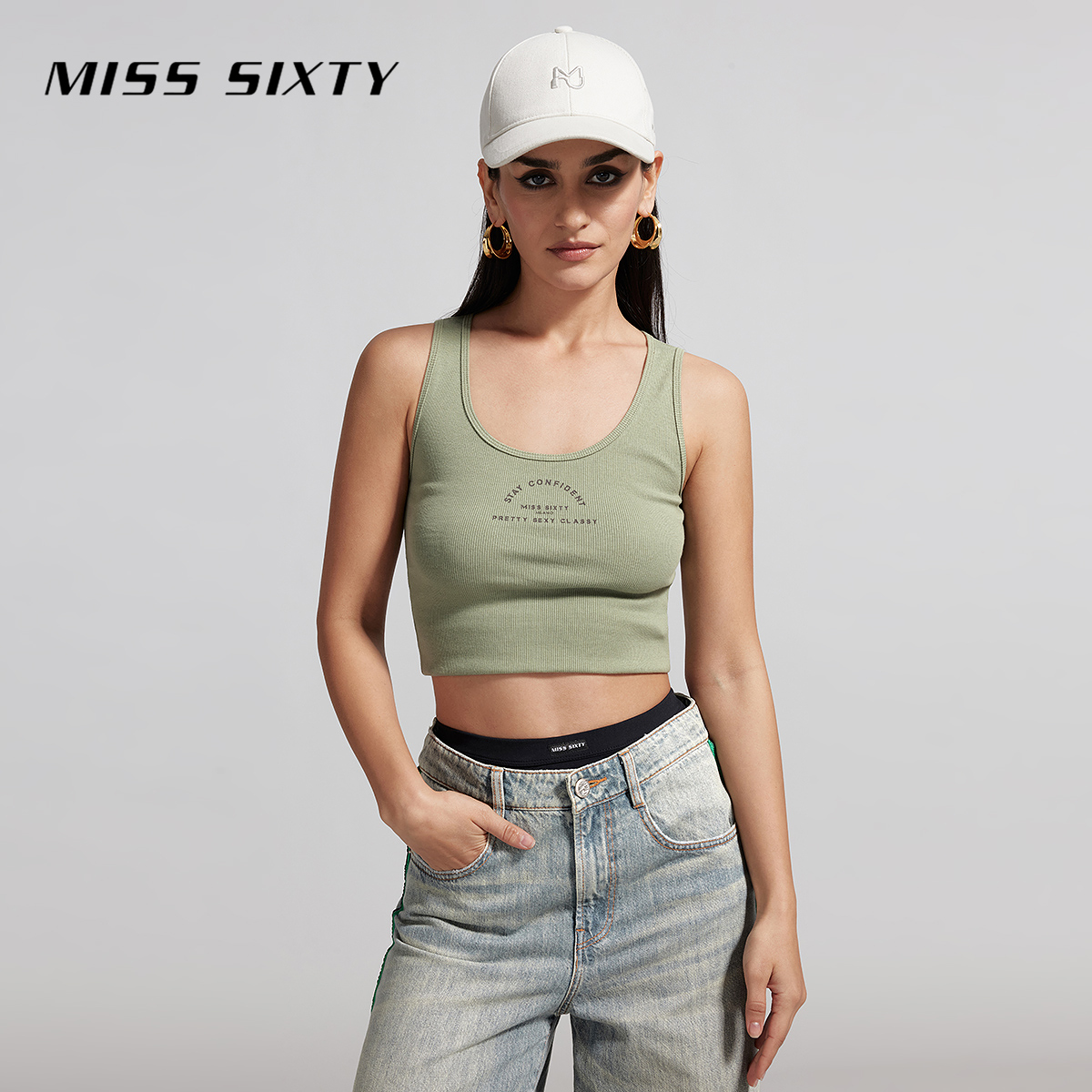 【小玉专属】MissSixty无袖T恤U型领修身显瘦印花内搭4505