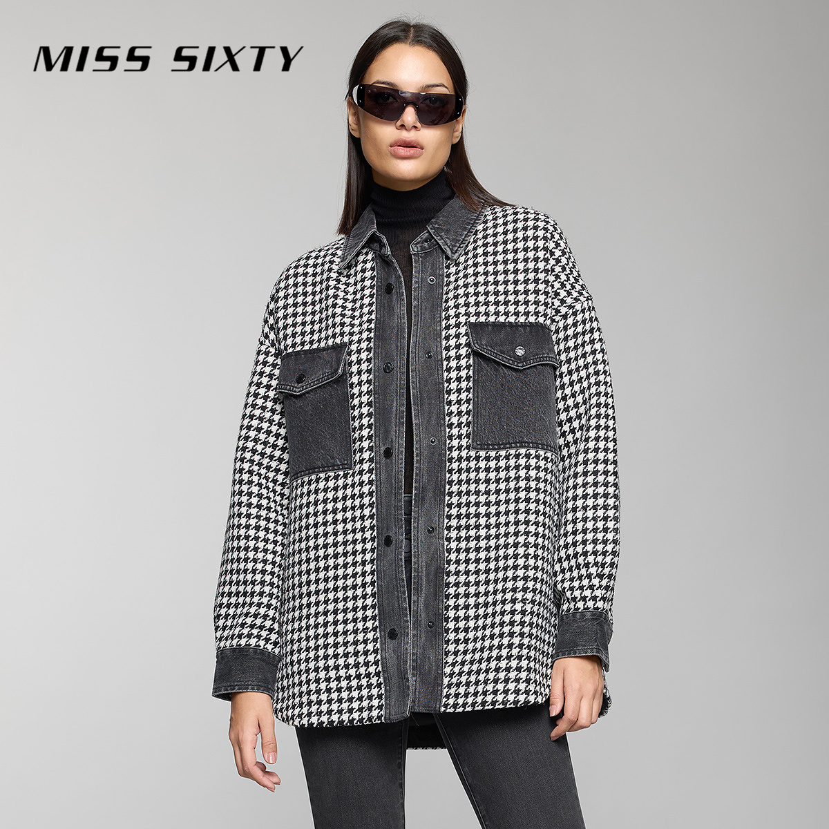 Miss Sixty新款外套女polo千鸟格拼接新年24K穿搭派对上衣