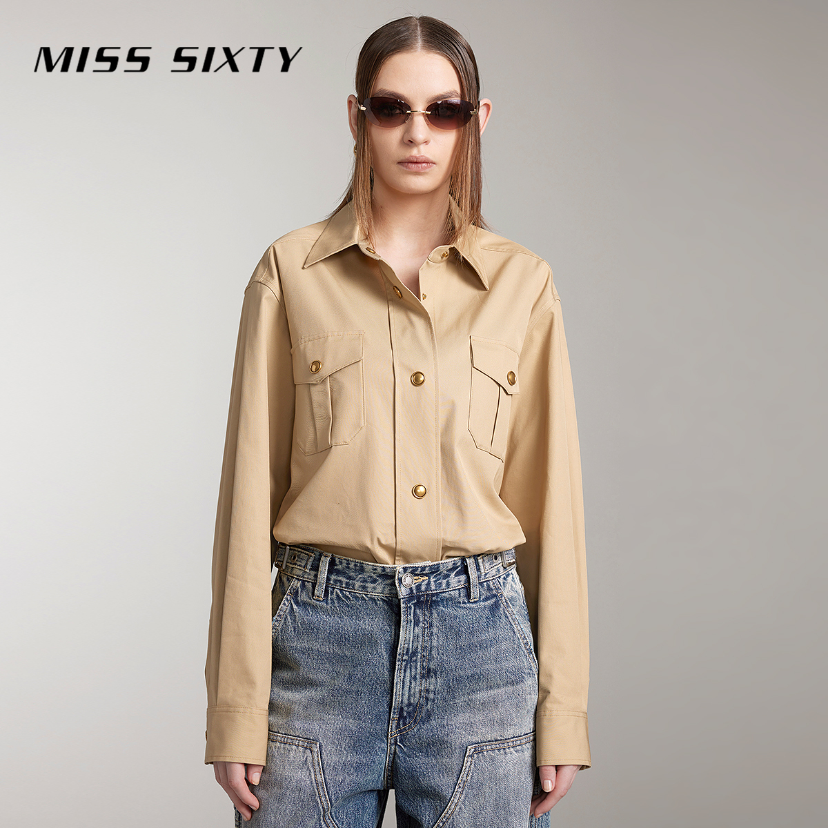 【陈大可专属】Miss Sixty上衣复古工装风简约纯色衬衫外套6093