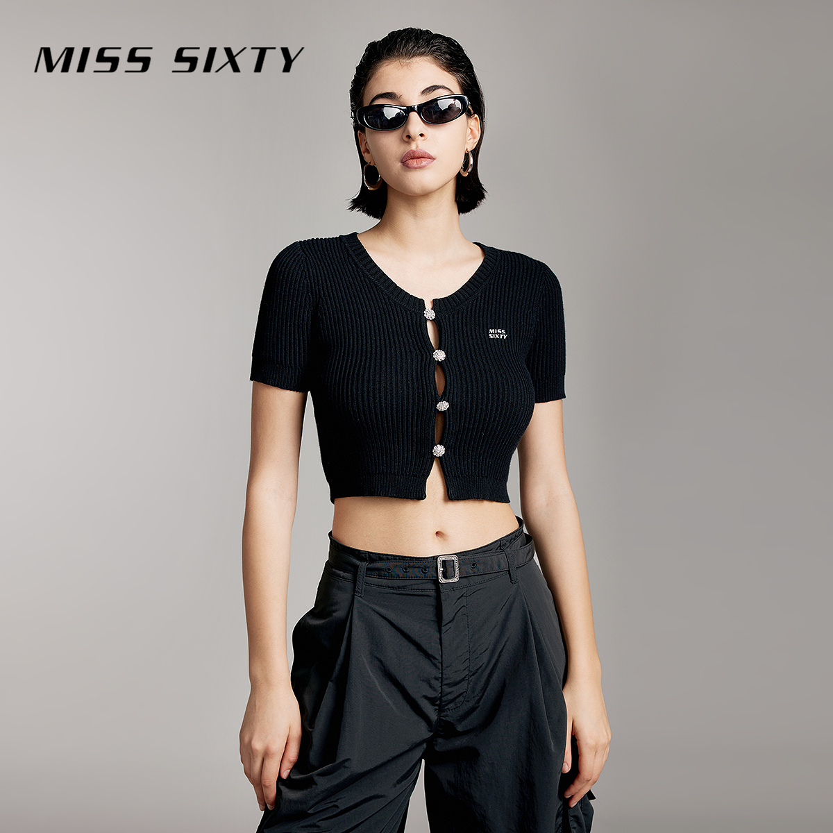【小玉专属】MissSixty春毛织外套圆领纽扣短款修身显瘦1221