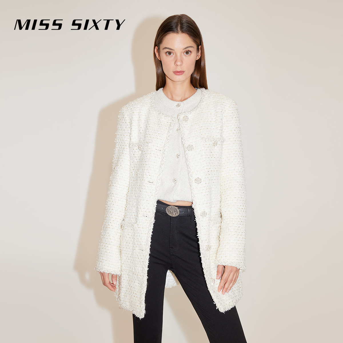 【陈嘉尔专属】Miss Sixty冬新款呢料外套女法式小香风圆领高级0194