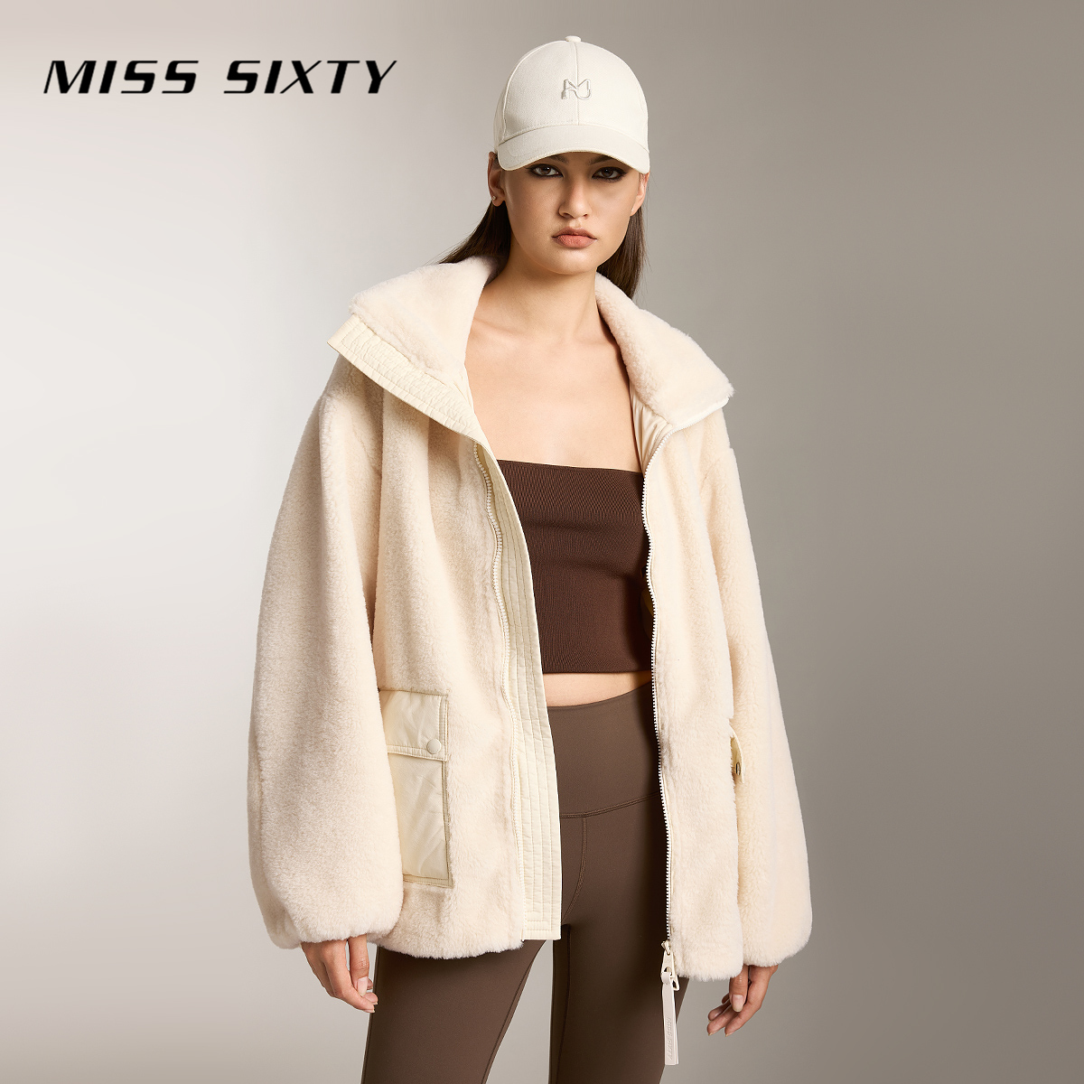 【陈大可专属】【运动系列】Miss Sixty冬季新款外套女摇粒绒翻领宽松