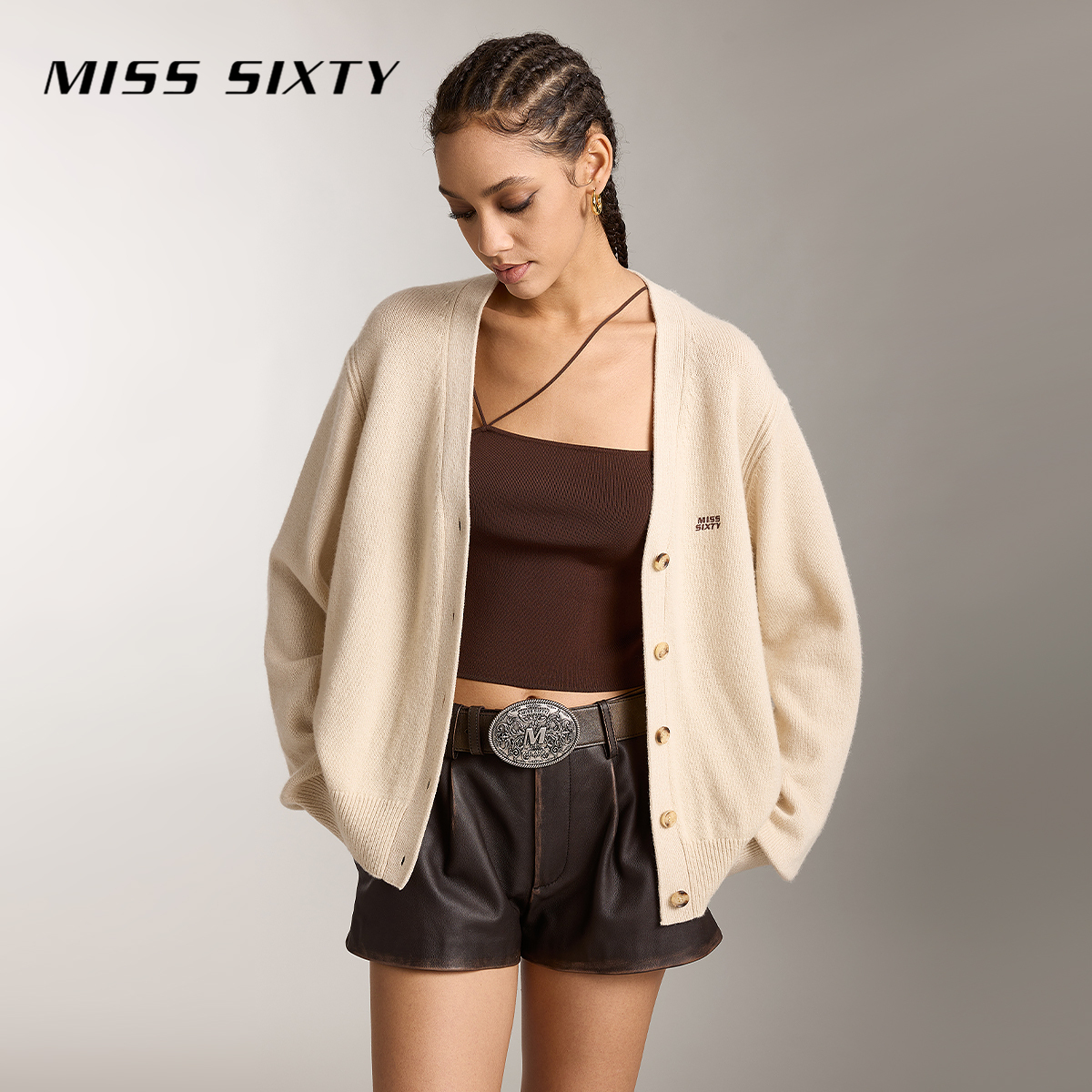 【小玉专属】Miss Sixty绵羊毛山羊绒针织外套刺绣短款毛衣7360