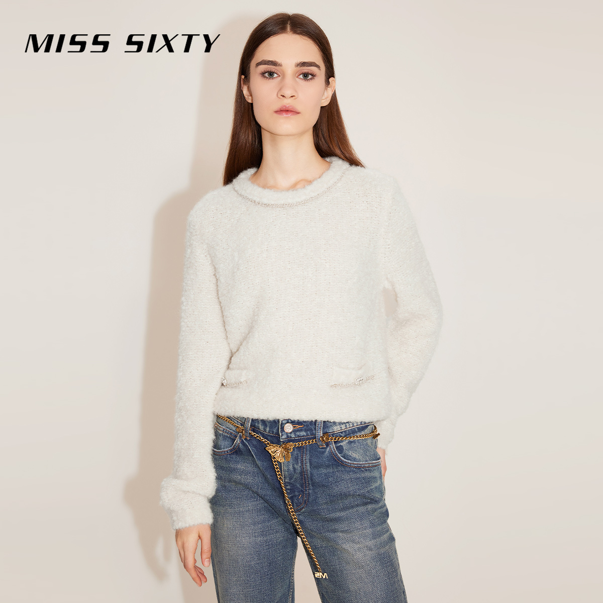 【小玉专属】Miss Sixty冬针织衫钉珠软糯毛绒毛衣穿搭6425