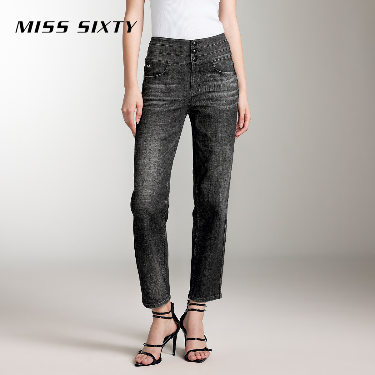 【进口牛仔面料】Miss Sixty牛仔裤女三环高腰九分直筒