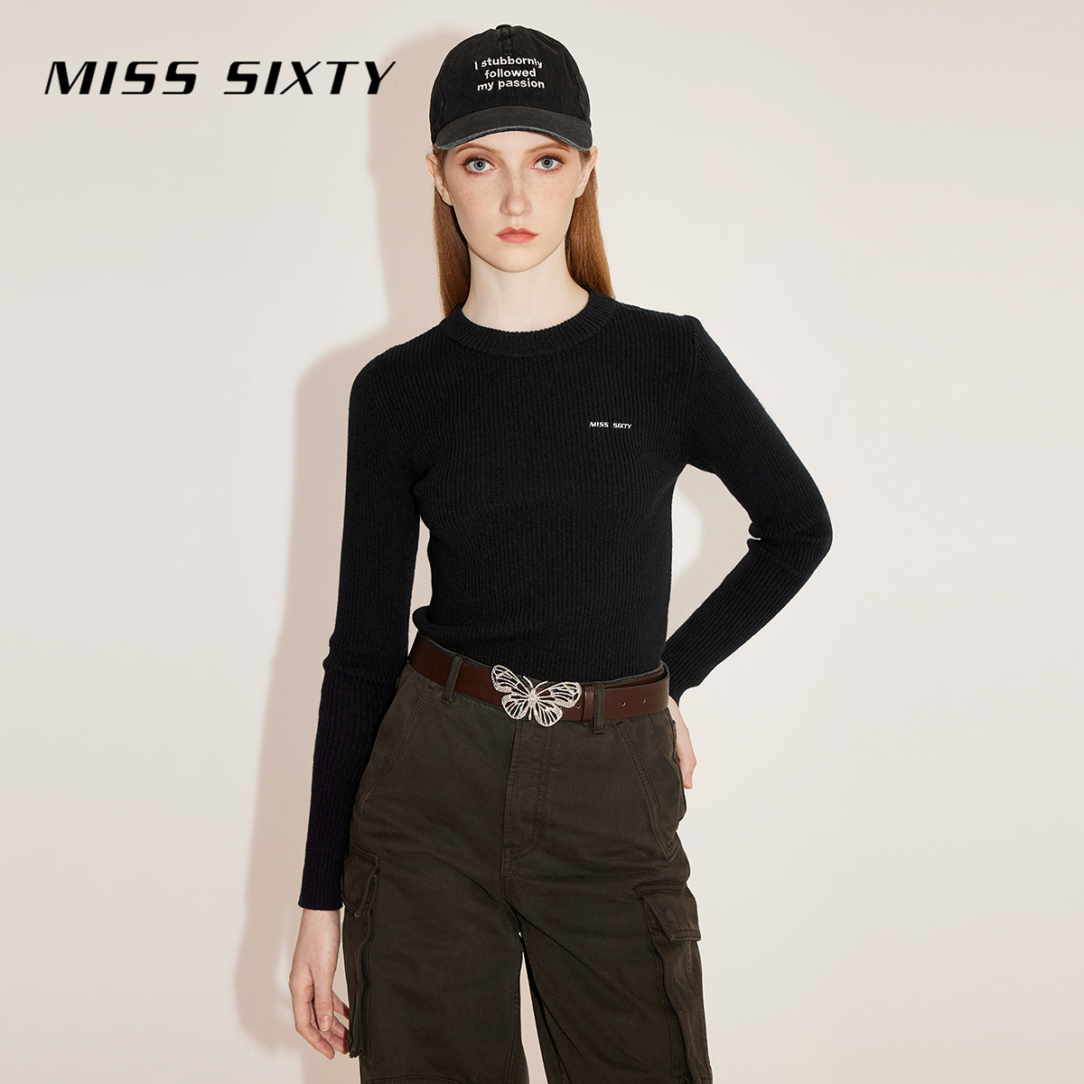 【小玉专属】MissSixty冬打底针织衫圆领修身显瘦黑色热力感5006