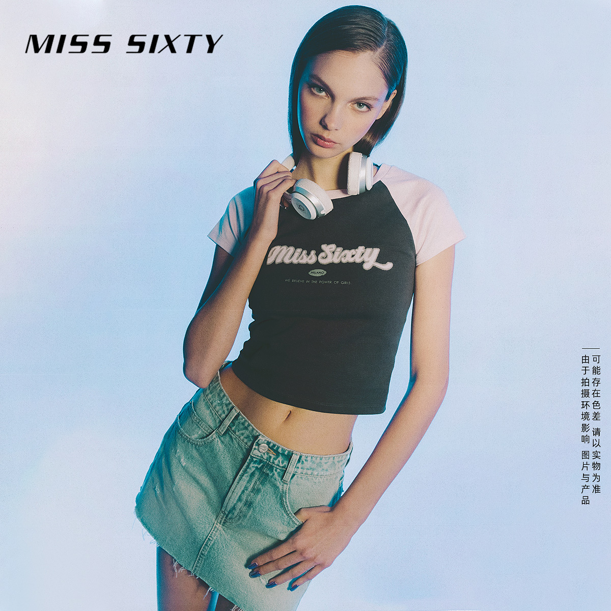【小玉专属】MissSixty夏T恤插肩袖美式字母刷绣撞色显瘦3158