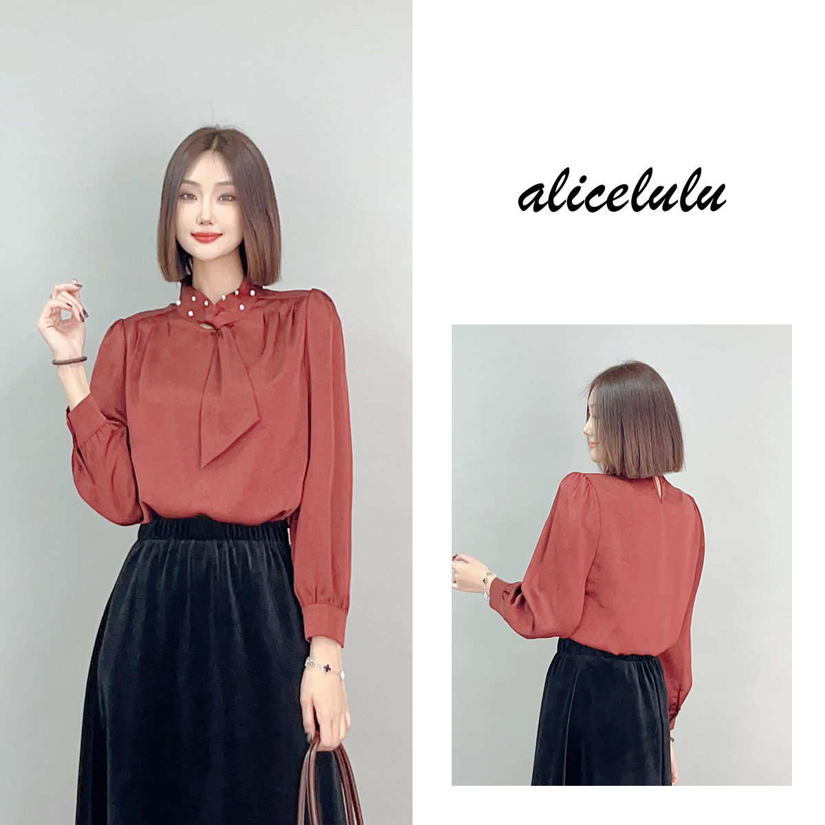 5 ALICE “往事随风”衬衫 优雅飘带 时髦钉珠 S2140862J
