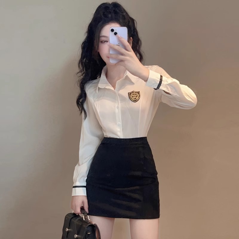 秋季女款纯欲职业装气质工作服学院风JK制服衬衫包臀裙套装性感风