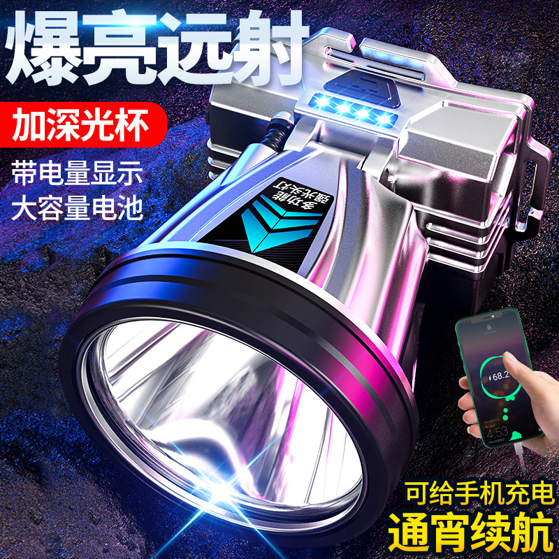 大功率聚光头灯强光头戴式感应户外充电超亮钓鱼强光头灯持久续航