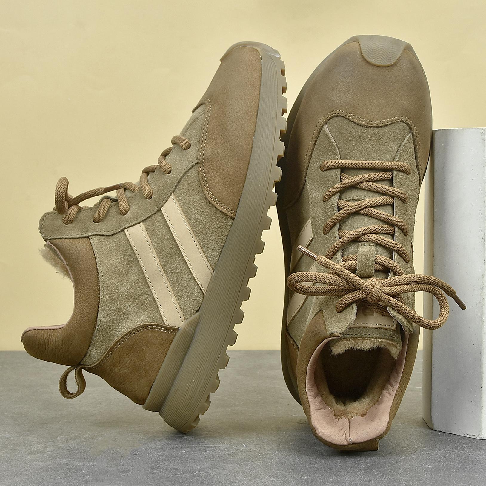 高帮德训鞋冬季加绒保暖软皮软底真皮短靴手工休闲百搭户外男靴