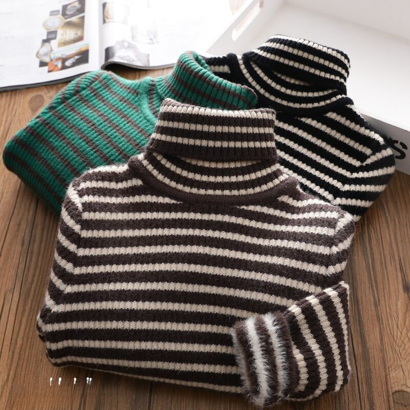 女童加厚一体绒毛衣冬季新款儿童打底衫中大童高领保暖软糯针织