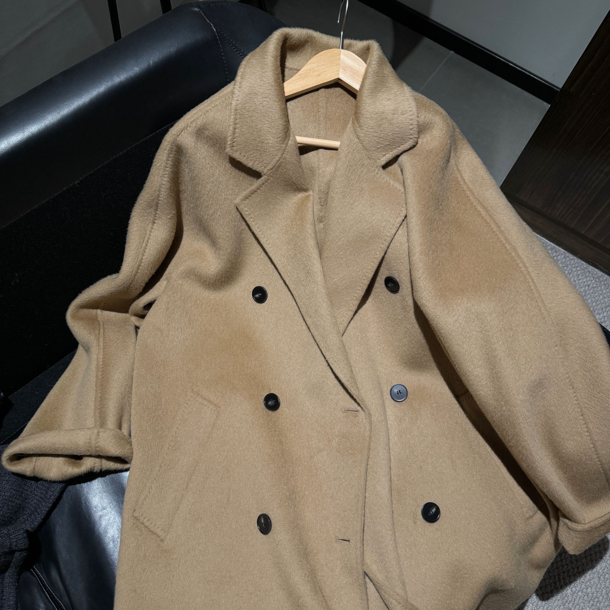 【指尖点点】羊毛+羊驼毛双面长毛大衣经典百搭秋冬毛呢外套女上衣