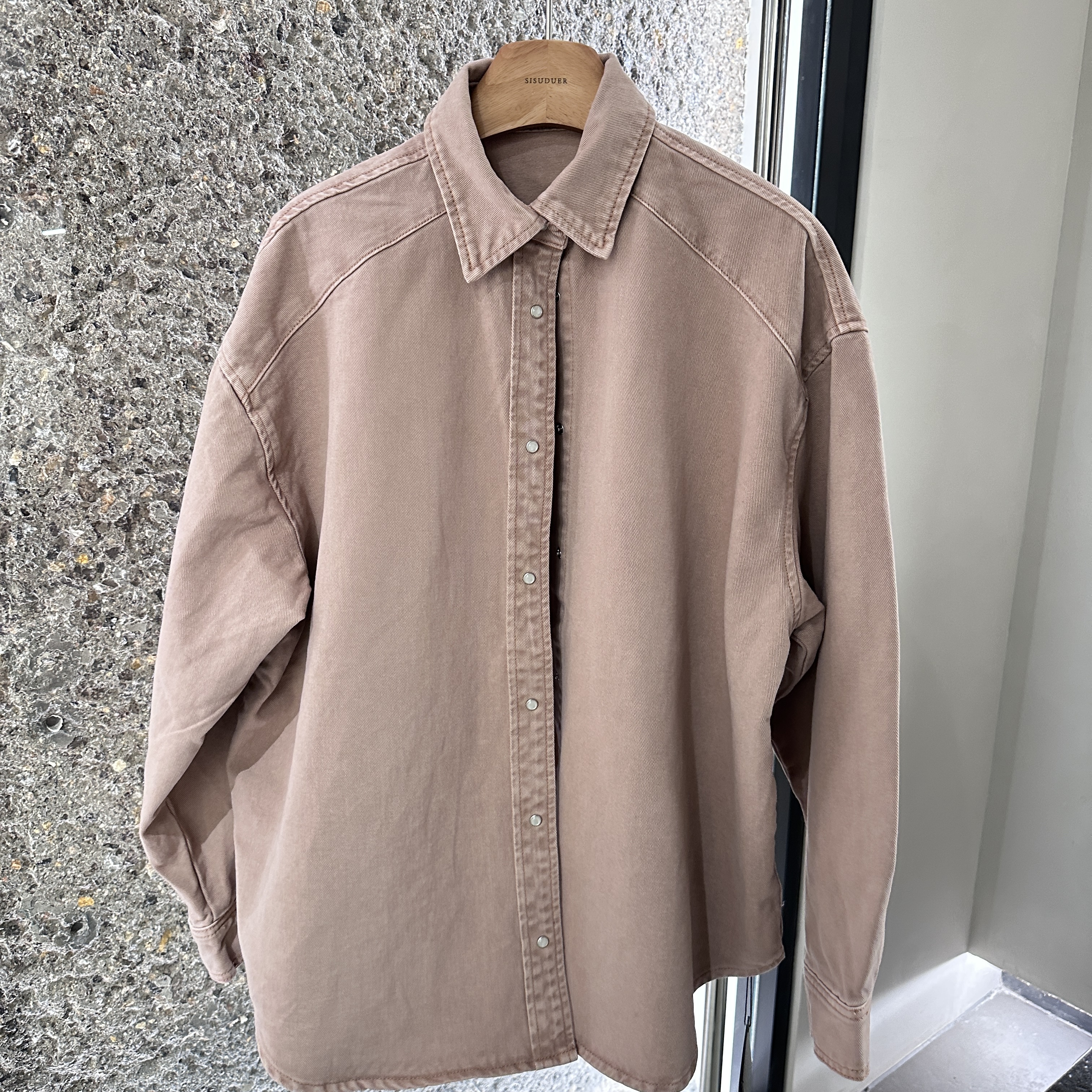 KEKE【丁香茶色】韩系简约慵懒风牛仔衬衫时尚百搭外套女上衣