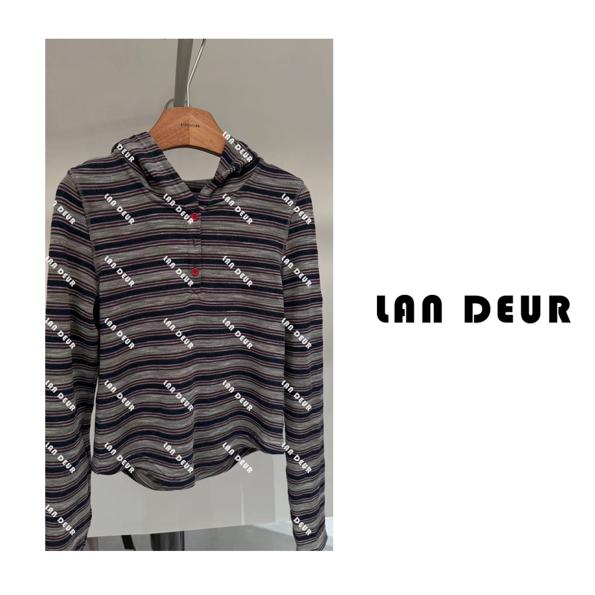 JIUJIU【美式沙丘】时尚条纹连帽慵懒风T恤0914-20332