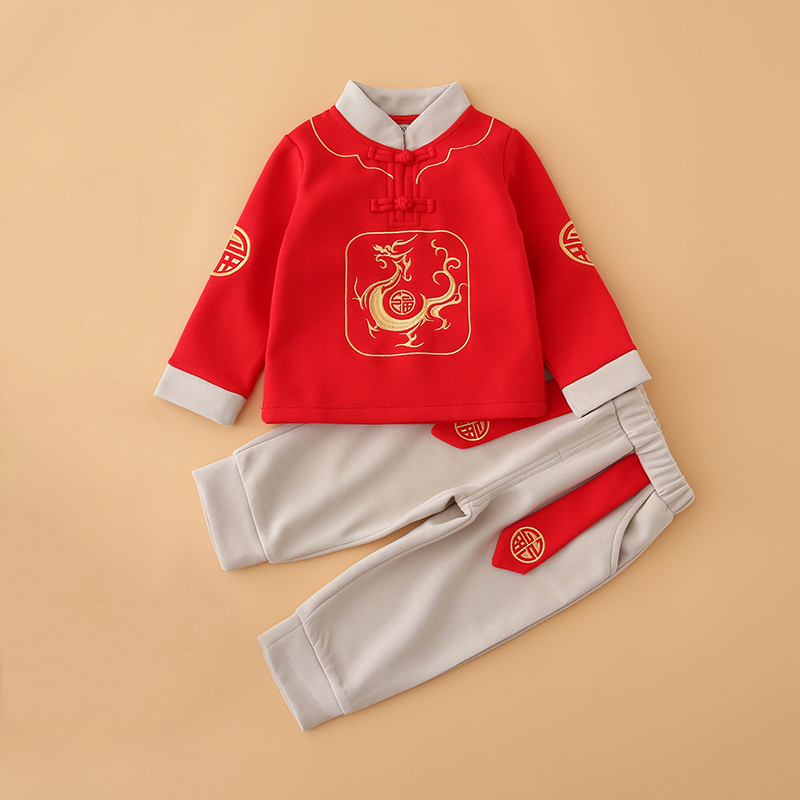 巴拉巴拉恩宝宝周岁礼服男女小孩秋冬中式汉服婴儿抓周套装生日宴