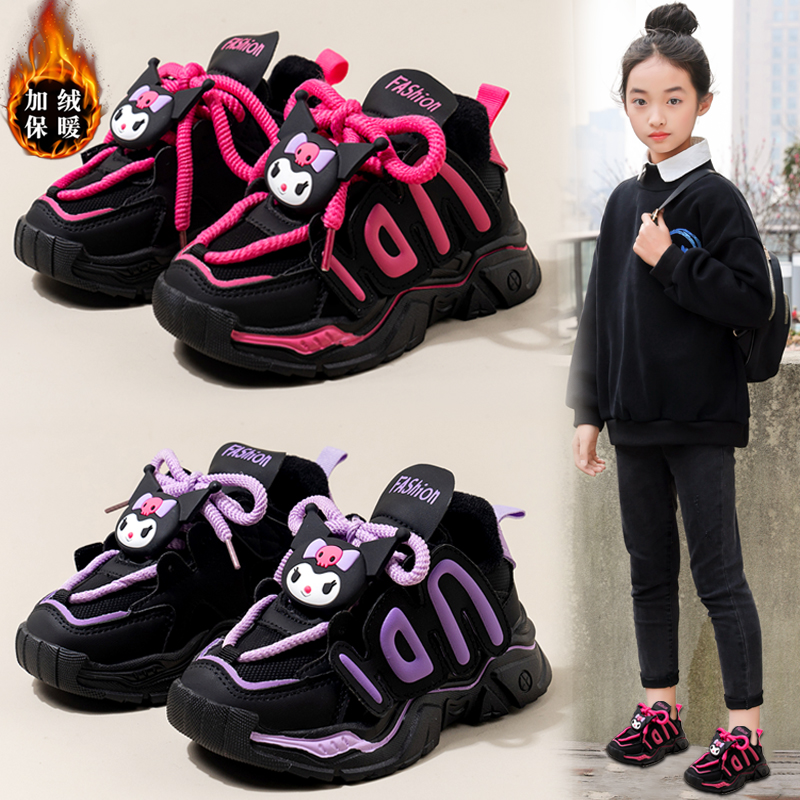 巴拉巴拉恩女童鞋棉鞋2023新款秋冬儿童皮面运动鞋中大童女孩加绒