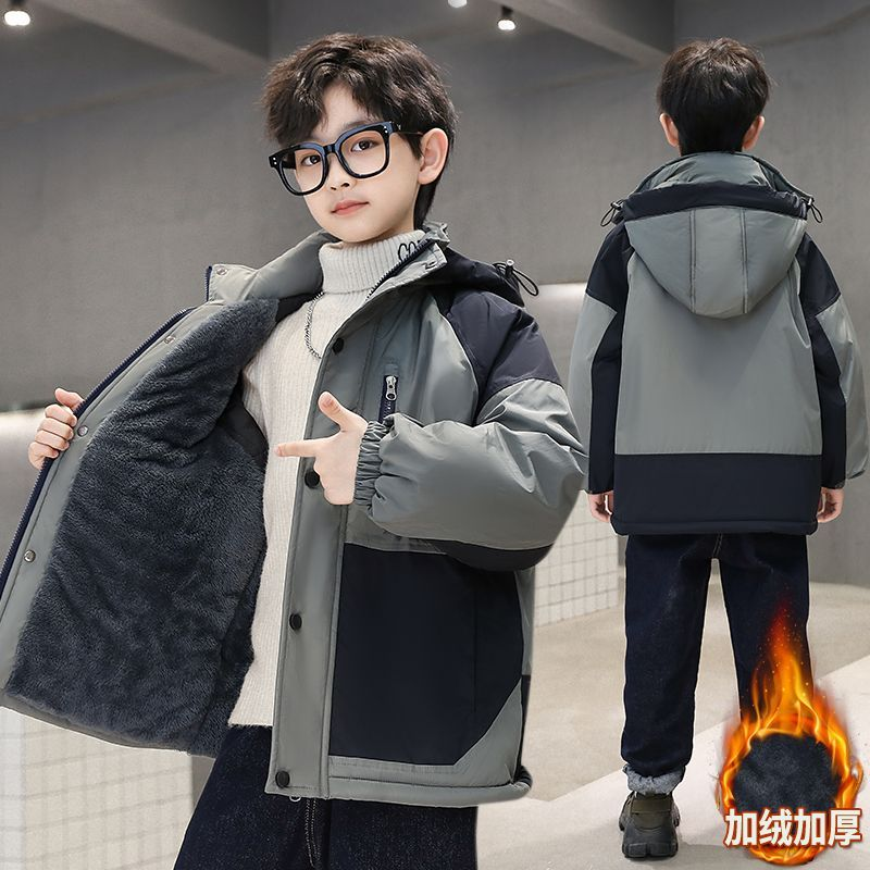 巴拉巴拉恩男童冬装加绒加厚棉服外套2023新款中大童儿童秋冬季洋