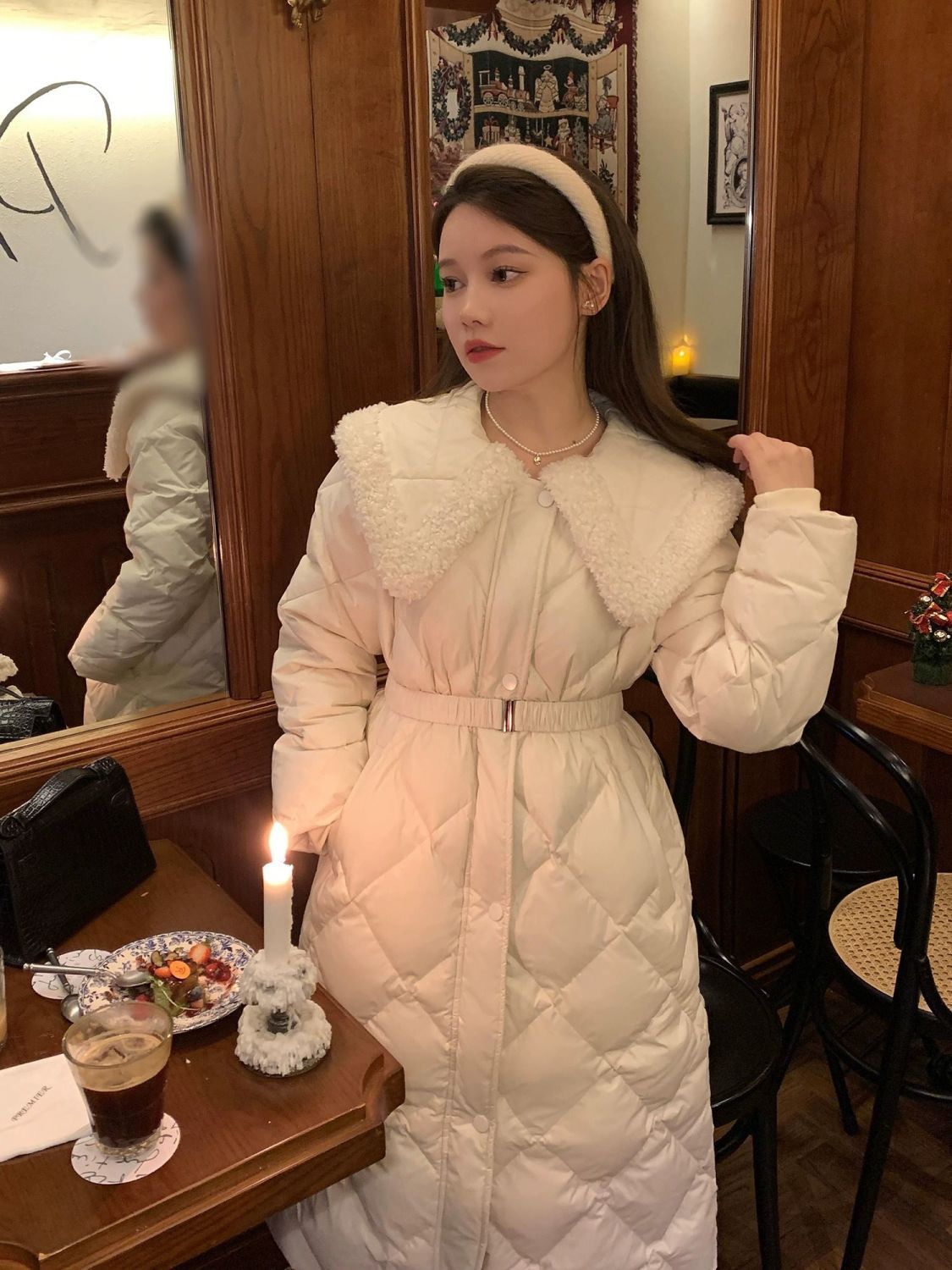 羽绒服白鸭绒中长款羽绒服女2024冬季新款拼接毛毛收腰显瘦加厚保