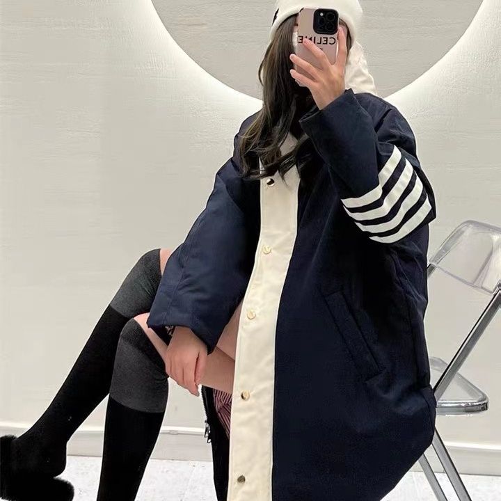 TB白鸭绒羽绒服连帽加厚女中长款宽松保暖面包服新款外套冬季