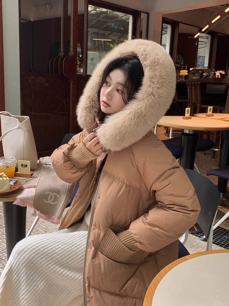 羽绒服女2024年新款中长款高级感炸街加厚爆款连帽网红毛领外套潮