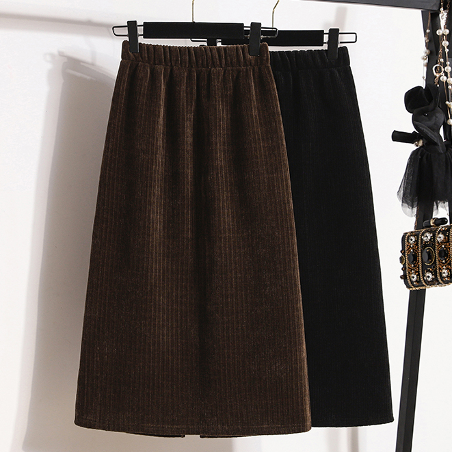 秋冬加厚雪尼尔半身裙女中长款胖mm加肥加大码女装包臀一步直筒裙