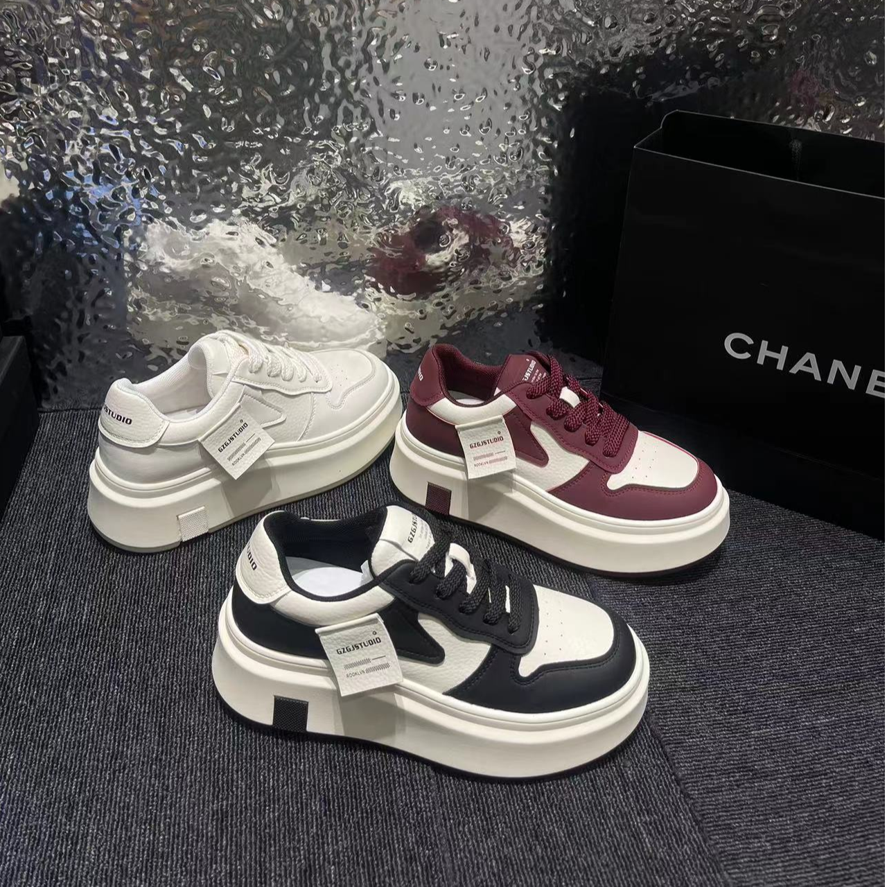 甘姐【熊猫色板鞋】韩系简约百搭皮面厚底小白鞋 669