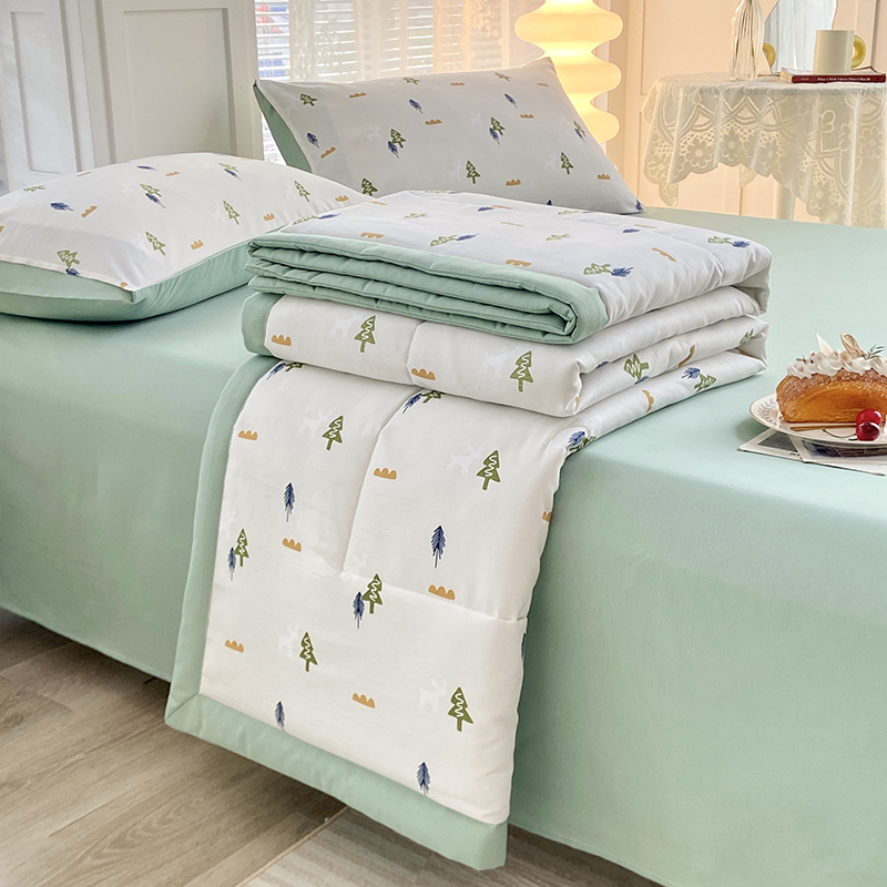 水洗棉麻双层纱针织学生薄款印花单人双人宿舍机洗夏凉被空调被凉