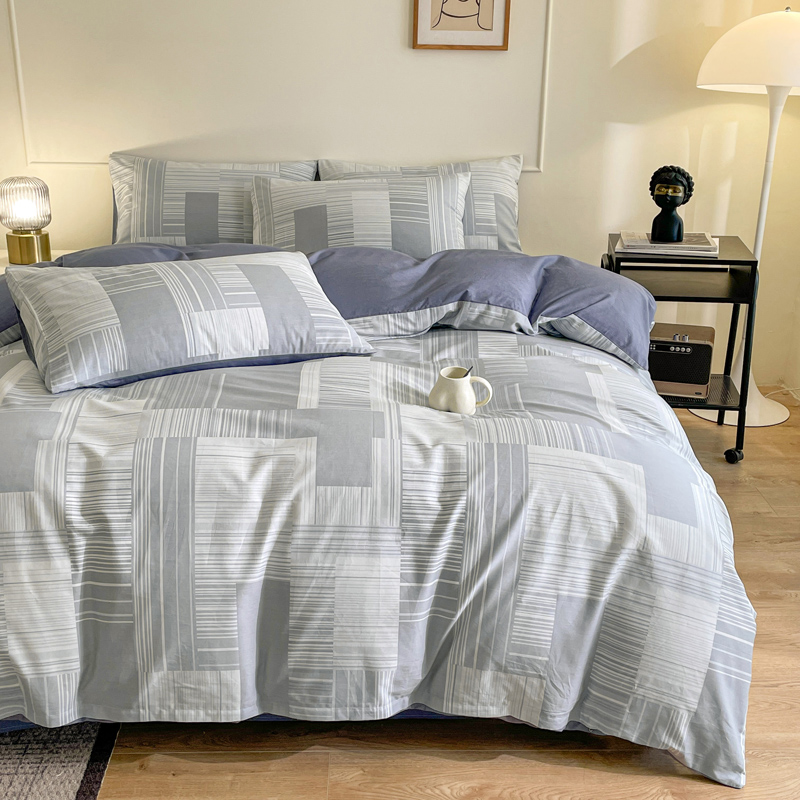 沁晨家居-全棉简约线条四件套清新纯棉三件套床上用品 未来
