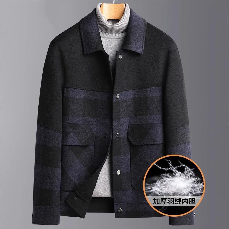 羊毛双面呢大衣男翻领工装夹克冬季2023新款脱卸内胆拼色短款外套