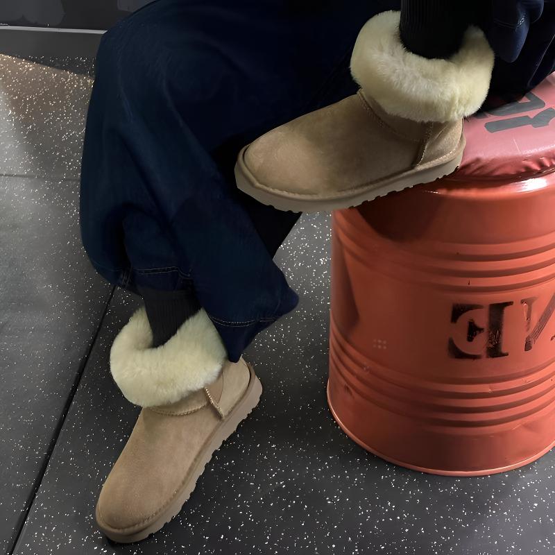 游今希！桑坡雪地靴女中筒两穿皮毛一体厚底加绒保暖东北高帮棉鞋