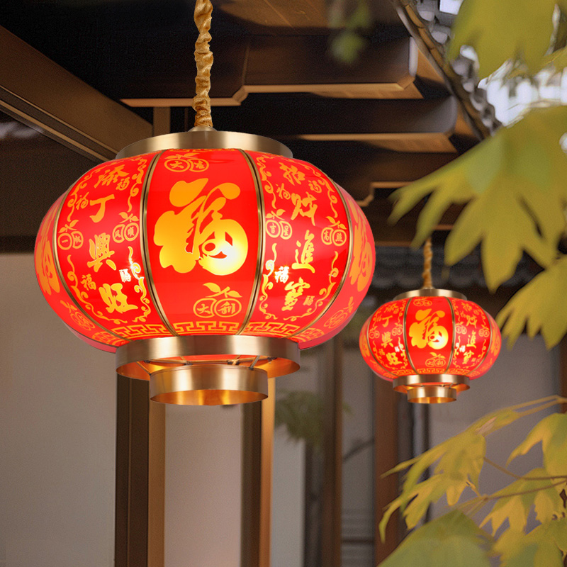 新款中式全铜高档灯笼户外喜庆新年阳台乔迁家用别墅走廊大红灯笼