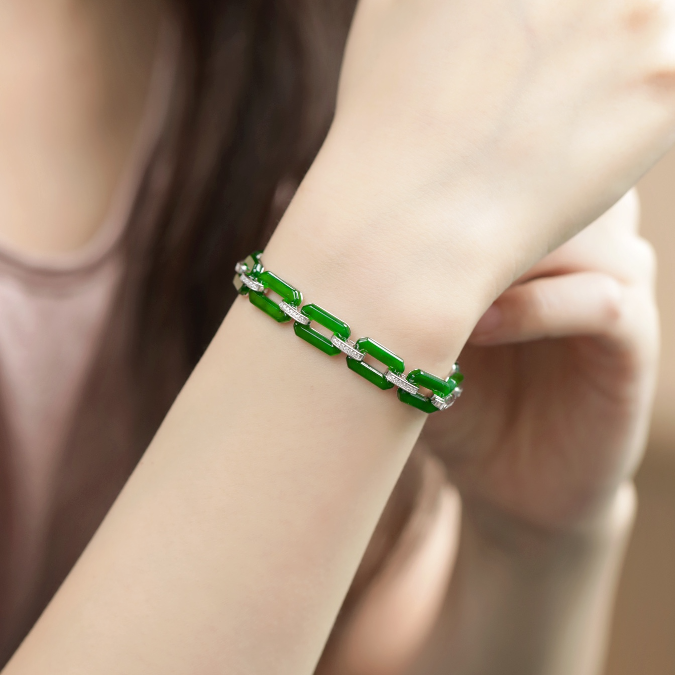 BPYF014天然A货翡翠方牌手链