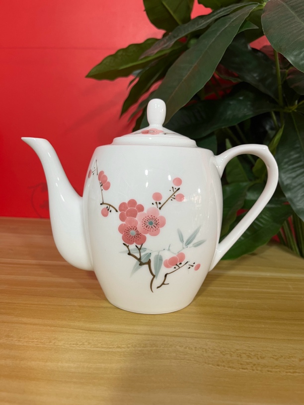 景德镇高温精品陶瓷 手绘釉中彩翠竹红梅大茶壶容量600毫升滑石子